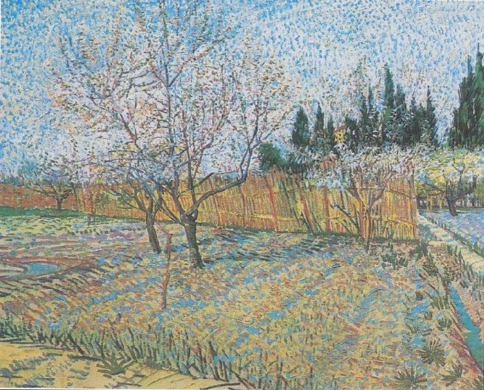 Vincent Van Gogh Flowering orchard with peach-trees oil painting picture